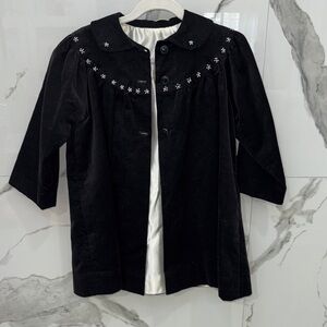 Vintage Blck Velve Pearl Flower Embroidered Vintage Coat Silk Lining Girls 2/3